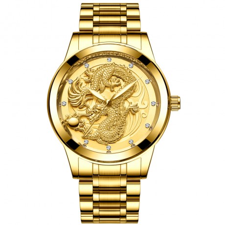 Waterproof Luminous Quartz Watch Gold Ultra-thin Steel Belt Dragon Watch For Men And Women