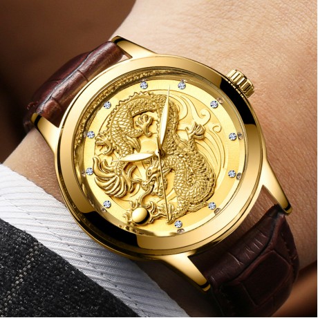 Waterproof Luminous Quartz Watch Gold Ultra-thin Steel Belt Dragon Watch For Men And Women