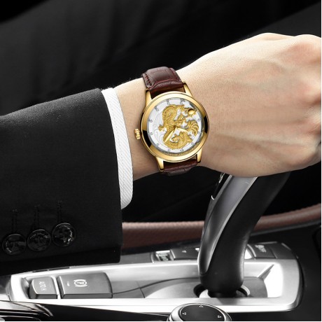 Waterproof Luminous Quartz Watch Gold Ultra-thin Steel Belt Dragon Watch For Men And Women