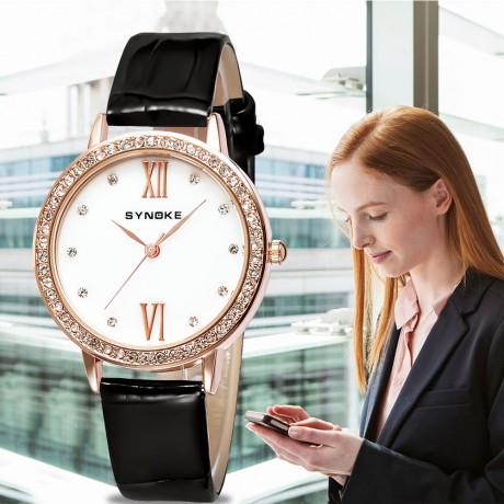 Women's Fashion Diamond Quartz Watches Leather Band Waterproof Wrist Watch For Girls,Women