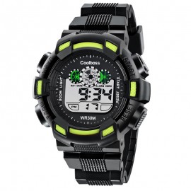 Classic Dual Time Display Rubber Strap Digital Sport Watch with Black Band 