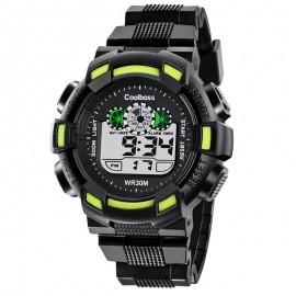 Classic Dual Time Display Rubber Strap Digital Sport Watch with Black Band
