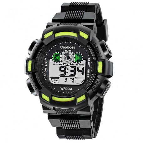 Classic Dual Time Display Rubber Strap Digital Sport Watch with Black Band