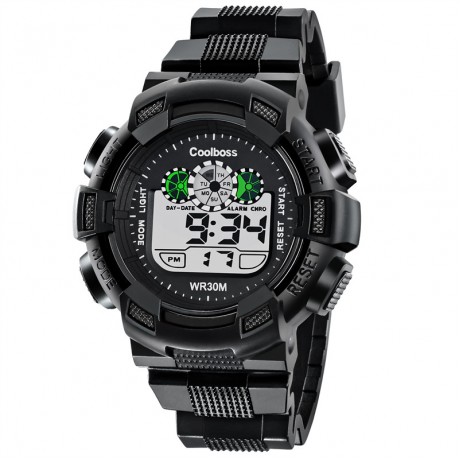 Classic Dual Time Display Rubber Strap Digital Sport Watch with Black Band