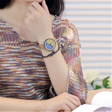 Women Watches Wood Leather Band Luxury Quartz Watches Girls Ladies Wristwatch 