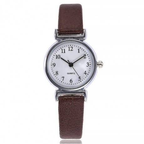 Women's Metal Casual Round Dial Quartz Analog Wrist Watch with Leather Band