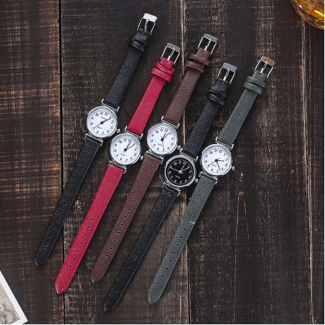 Women's Metal Casual Round Dial Quartz Analog Wrist Watch with Leather Band
