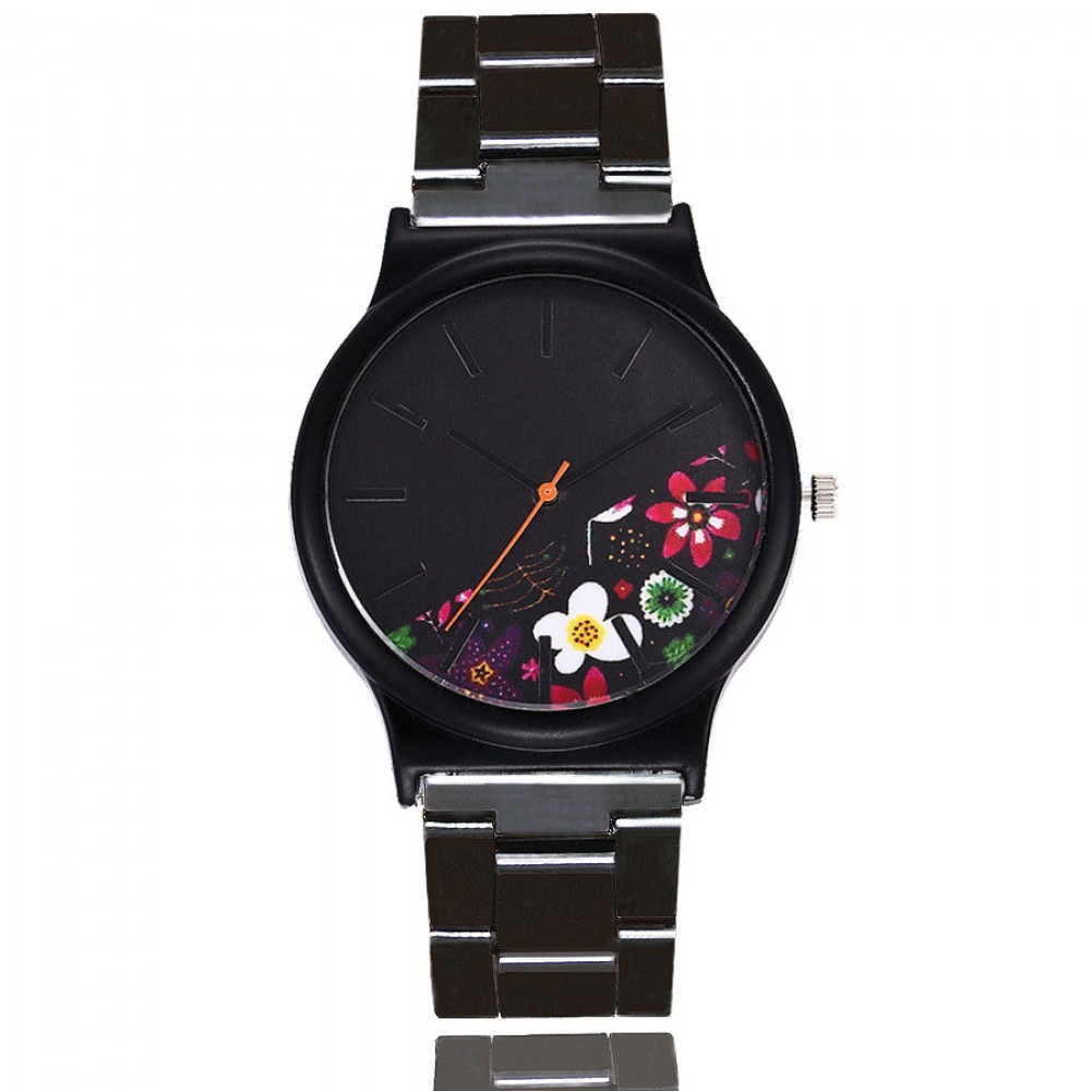 Fashion Watches Floral Printing Women Wrist Watch with Alloy Band for Women