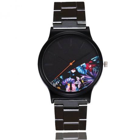 Fashion Watches Floral Printing Women Wrist Watch with Alloy Band for Women