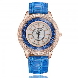 Fashion Women Watch Rhinestones Flow Sand Watches with Leather Strap
