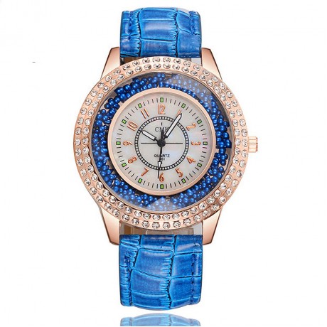Fashion Women Watch Rhinestones Flow Sand Watches with Leather Strap