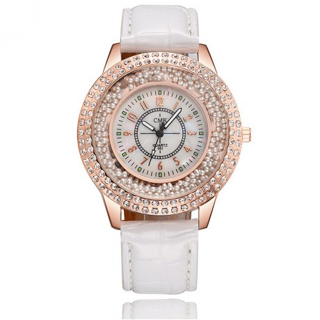 Fashion Women Watch Rhinestones Flow Sand Watches with Leather Strap