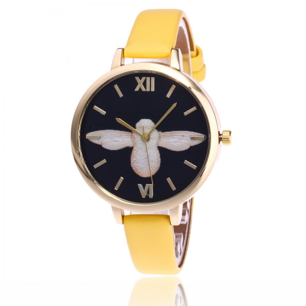 Women's Watches Fashion Printing Bird Pattern Quartz Watch with Artificial Leather Band