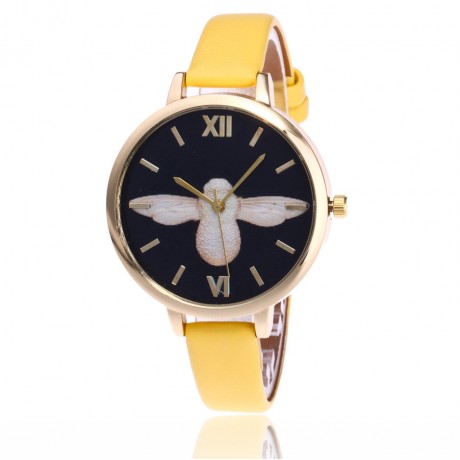 Women's Watches Fashion Printing Bird Pattern Quartz Watch with Artificial Leather Band
