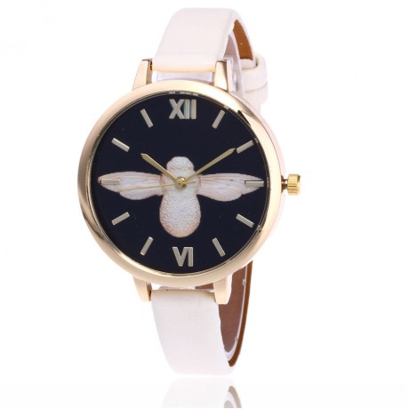 Women's Watches Fashion Printing Bird Pattern Quartz Watch with Artificial Leather Band