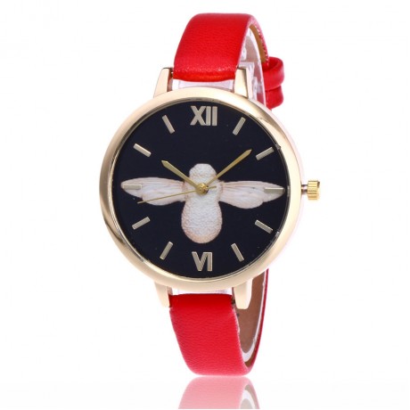 Women's Watches Fashion Printing Bird Pattern Quartz Watch with Artificial Leather Band