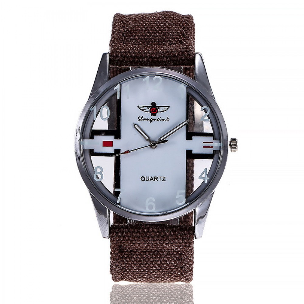 Men's Digital Big Face Watches Nylon Canvas Strap Band Wrist Watch Quartz Analog Display Hollowed Eagle Watch