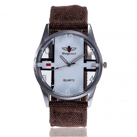 Men's Digital Big Face Watches Nylon Canvas Strap Band Wrist Watch Quartz Analog Display Hollowed Eagle Watch