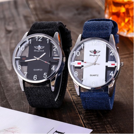 Men's Digital Big Face Watches Nylon Canvas Strap Band Wrist Watch Quartz Analog Display Hollowed Eagle Watch