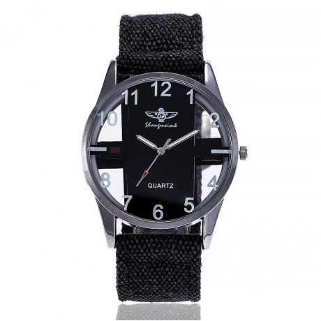Men's Digital Big Face Watches Nylon Canvas Strap Band Wrist Watch Quartz Analog Display Hollowed Eagle Watch