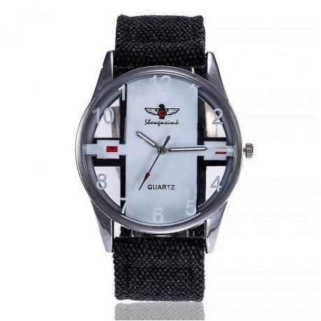 Men's Digital Big Face Watches Nylon Canvas Strap Band Wrist Watch Quartz Analog Display Hollowed Eagle Watch