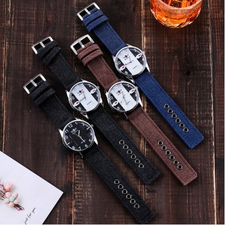 Men's Digital Big Face Watches Nylon Canvas Strap Band Wrist Watch Quartz Analog Display Hollowed Eagle Watch
