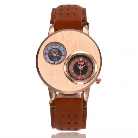 Mens Big Face Watches Business Dress Wristwatch Double Dial Watches with Leather Band