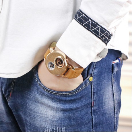 Mens Big Face Watches Business Dress Wristwatch Double Dial Watches with Leather Band