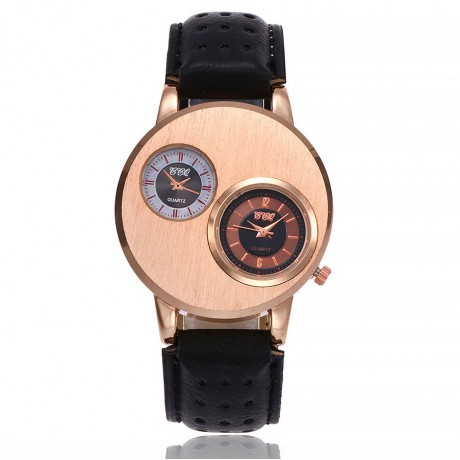 Mens Big Face Watches Business Dress Wristwatch Double Dial Watches with Leather Band