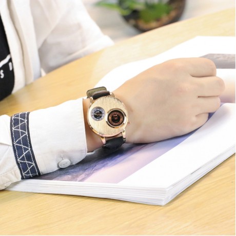 Mens Big Face Watches Business Dress Wristwatch Double Dial Watches with Leather Band