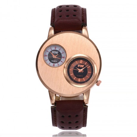 Mens Big Face Watches Business Dress Wristwatch Double Dial Watches with Leather Band