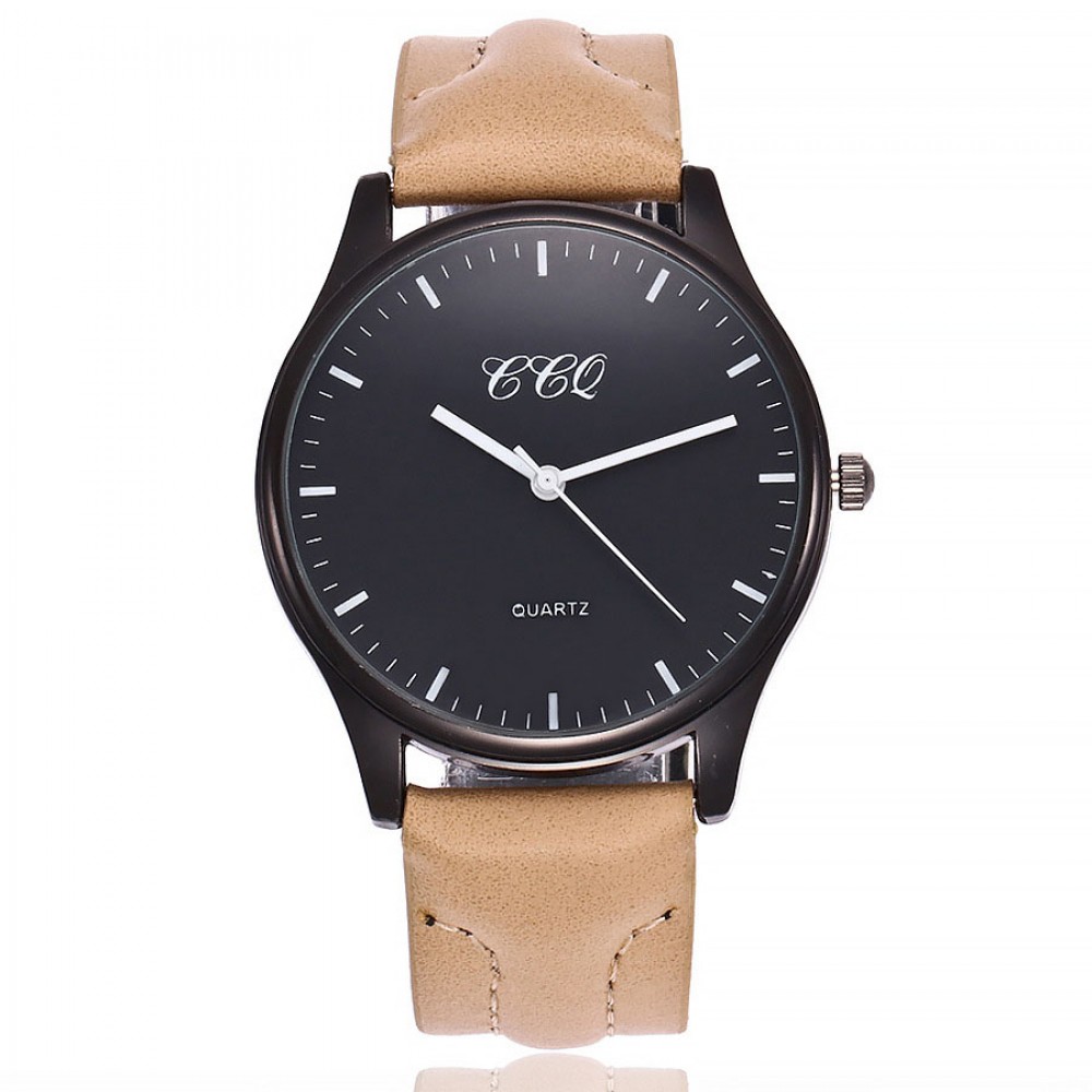Mens Black Face Wristwatch Casual Watch Leather Band Watch with Simple Fashion Classic Design
