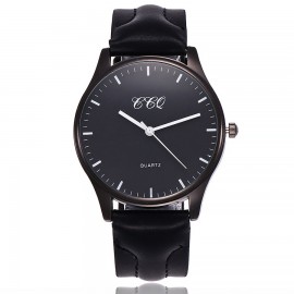 Mens Black Face Wristwatch Casual Watch Leather Band Watch with Simple Fashion Classic Design 