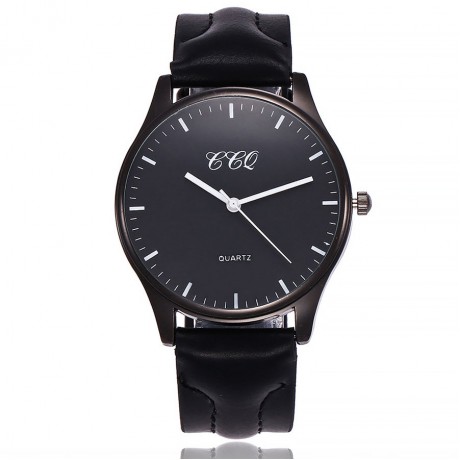 Mens Black Face Wristwatch Casual Watch Leather Band Watch with Simple Fashion Classic Design