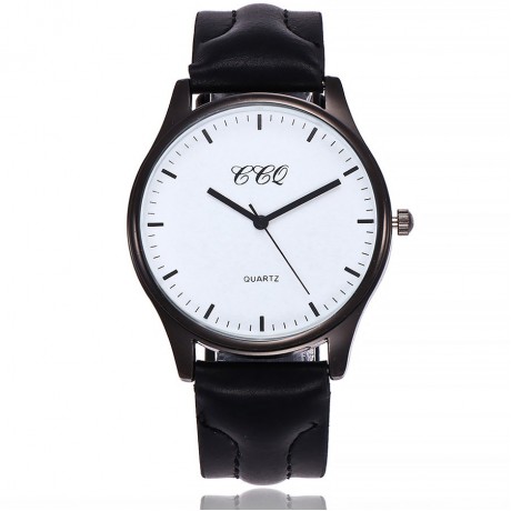 Mens Black Face Wristwatch Casual Watch Leather Band Watch with Simple Fashion Classic Design