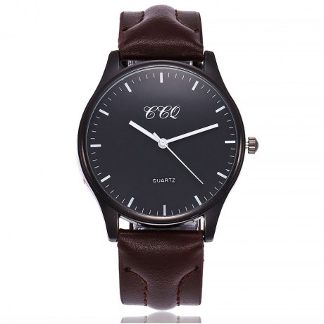 Mens Black Face Wristwatch Casual Watch Leather Band Watch with Simple Fashion Classic Design