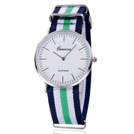 Men's Nylon Strap Watch Unique Analog Quartz Casual Big Face Dress Wrist Watch with Blue White Red Striped Canvas Band 