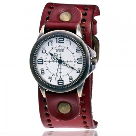 Vintage Mens Watch Bronze White Face Dial Quartz Movement Watch with Genuine Leather 