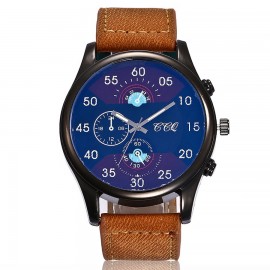 Men's Sports Watches Quartz Movement Wrist Watch with Denim Strap Fake Three Dail 