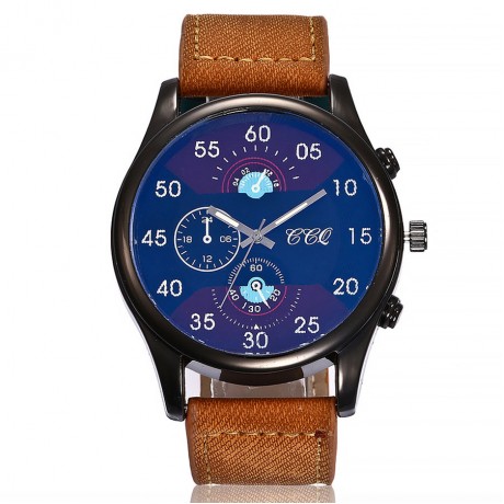 Men's Sports Watches Quartz Movement Wrist Watch with Denim Strap Fake Three Dail