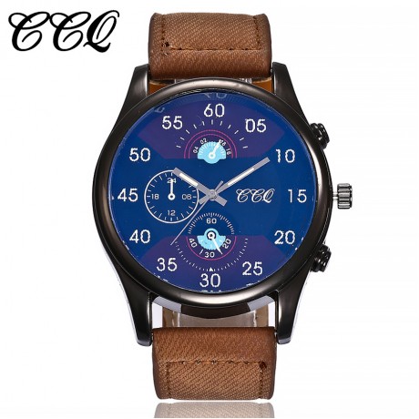 Men's Sports Watches Quartz Movement Wrist Watch with Denim Strap Fake Three Dail