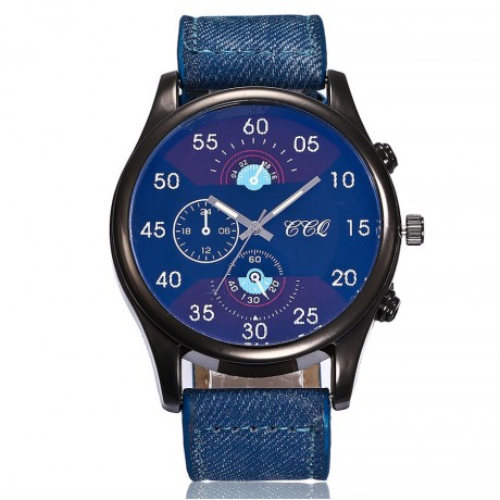 Men's Sports Watches Quartz Movement Wrist Watch with Denim Strap Fake Three Dail