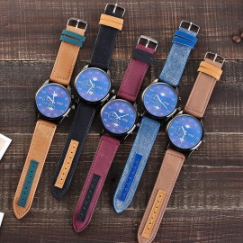 Men's Sports Watches Quartz Movement Wrist Watch with Denim Strap Fake Three Dail