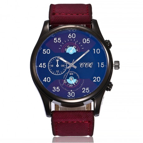 Men's Sports Watches Quartz Movement Wrist Watch with Denim Strap Fake Three Dail