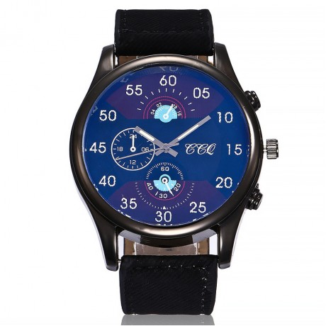 Men's Sports Watches Quartz Movement Wrist Watch with Denim Strap Fake Three Dail