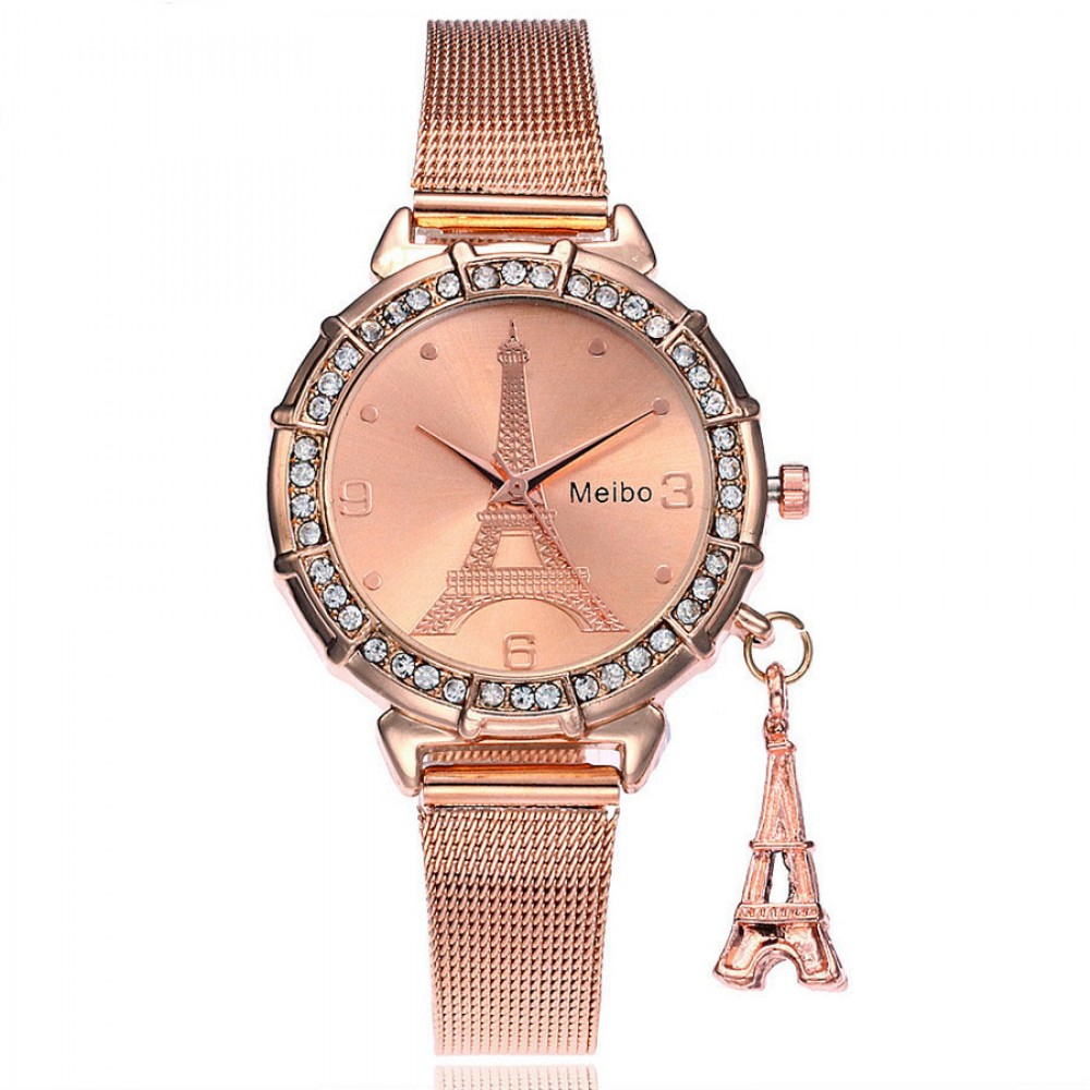  Fashion Women Quartz Movement Wrist Watch Iron Tower Pendant Alloy Watch
