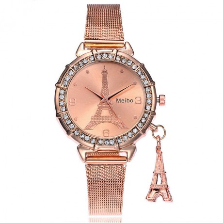  Fashion Women Quartz Movement Wrist Watch Iron Tower Pendant Alloy Watch