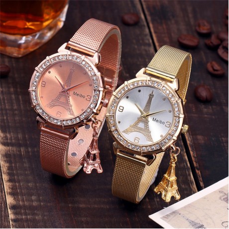  Fashion Women Quartz Movement Wrist Watch Iron Tower Pendant Alloy Watch