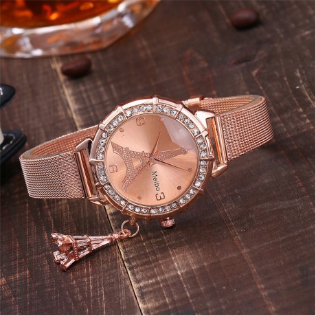  Fashion Women Quartz Movement Wrist Watch Iron Tower Pendant Alloy Watch