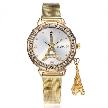  Fashion Women Quartz Movement Wrist Watch Iron Tower Pendant Alloy Watch
